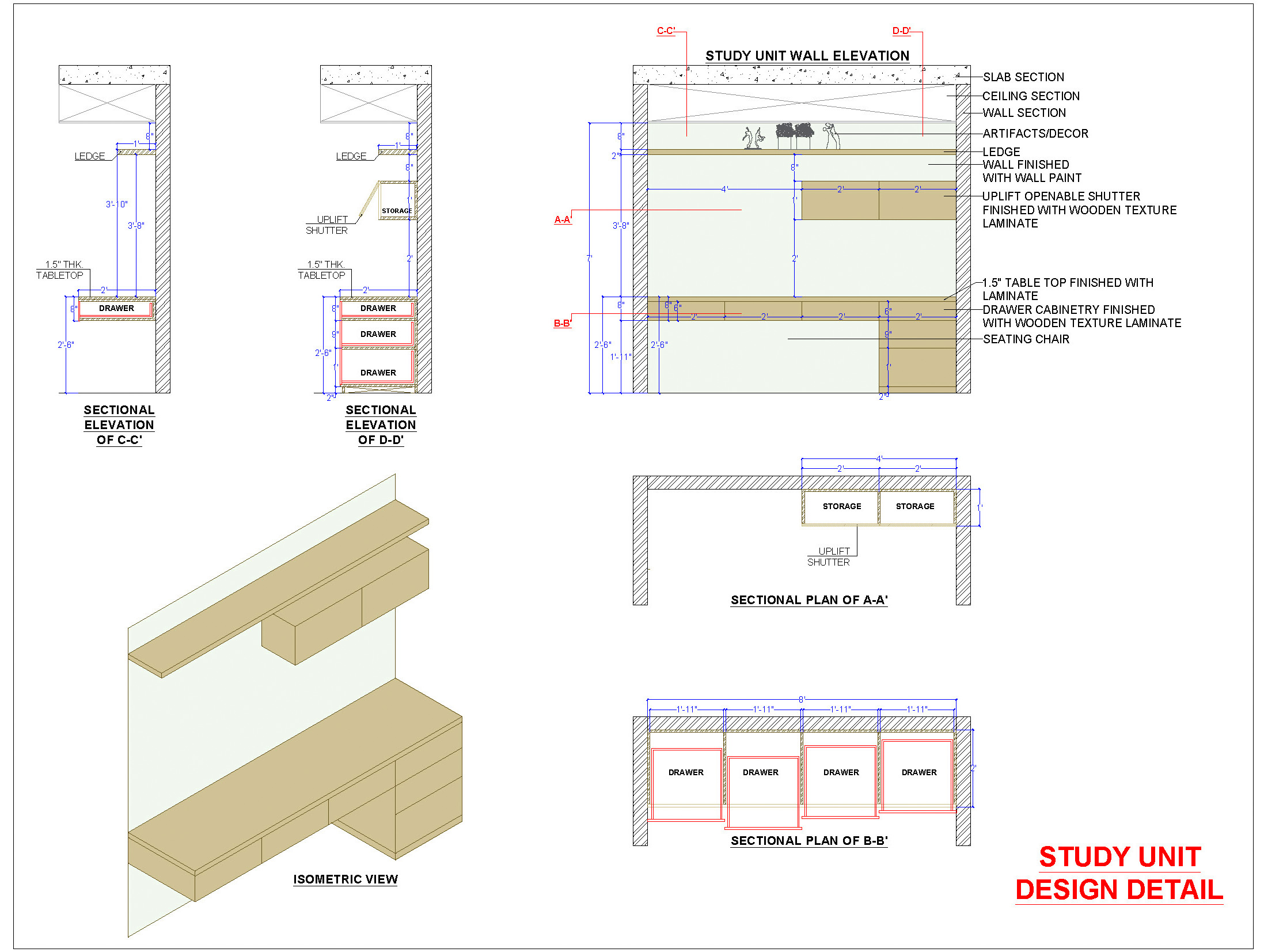 Study Table DWG File - Modern Design with Working Drawings